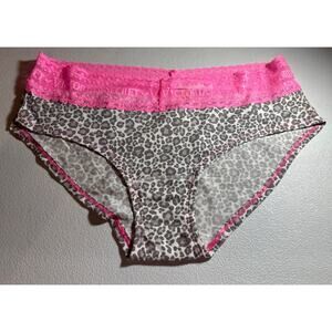NEW Victoria secret Vintage logo Lace Trim hiphugger cheetah Panty LargeLeopard